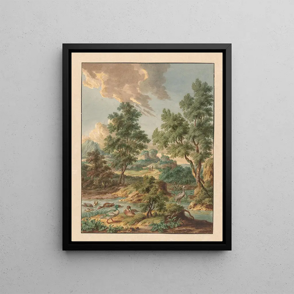Jan Hendrik Troost van Groenendoelen - Landschap met watervogels in een poel.webp