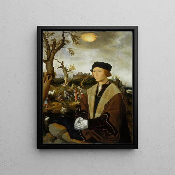 Portrait of a Young Man - Jan Jansz Mostaert — framed artwork on a wall