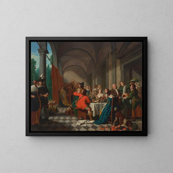 an elegant dinner in an arcade - Jan Josef Horemans the Elder — framed artwork on a wall