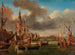 Uitzicht op de IJ in Amsterdam met de Haringpakkerstoren en de Nieuwe Stadsherberg op de achtergrond - Jan Karel Donatus van Beecq — weergave van het kunstwerk