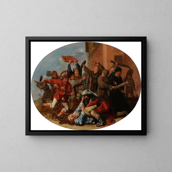 Battle between Carnival and Lent - Jan Miense Molenaer — framed artwork on a wall