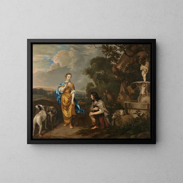 Double portrait of a young couple in Granida and Daiphilo - Jan Mijtens — framed artwork on a wall