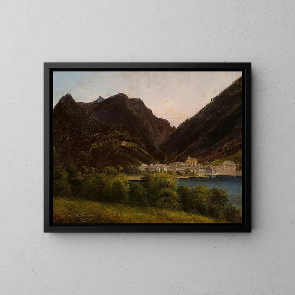View of the city in the valley - Jan Nepomucen Głowacki — framed artwork on a wall