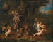 Landschapskunstdruk met zes putti die spelen met een fruitslinger en twee cavia's op de voorgrond - Jan Pauwel Gillemans de Jonge — weergave van het kunstwerk