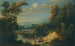 Vaste landschap met rivier en bos met personages die rusten op de voorgrond, reizigers die naderen een versterkte stad daarachter - Jan Philip Spalthof — weergave van het kunstwerk