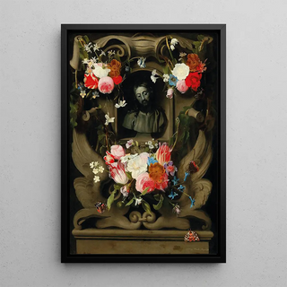 Jan Philips van Thielen - A garland of flowers surrounding a cartouche with a bust of Christ.webp