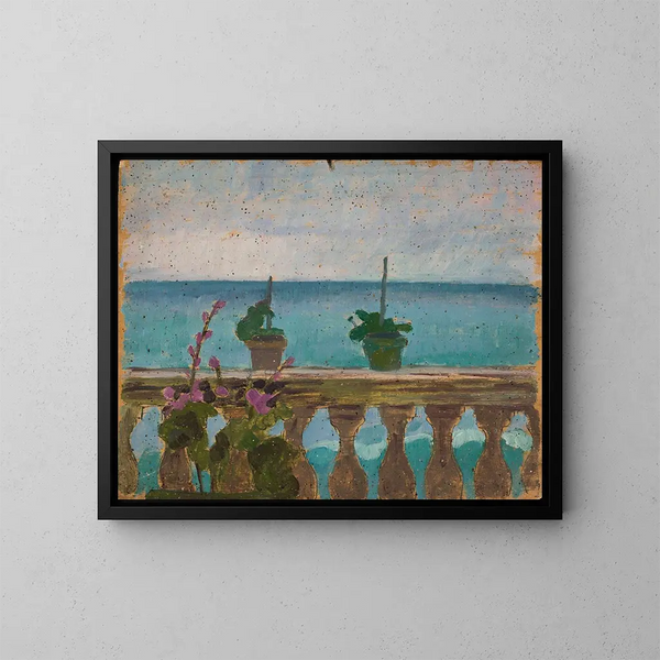 Balcony with Flower Pots - Jan Rembowski — framed artwork on a wall