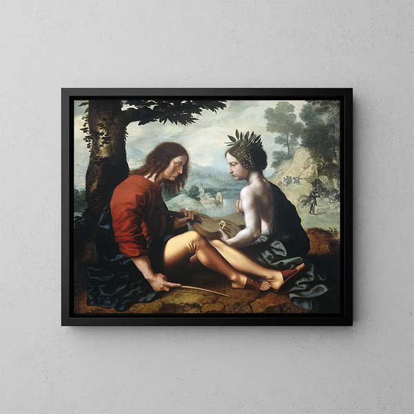 Allegory of Nature as Mother of Art - Jan Sanders van Hemessen — framed artwork on a wall