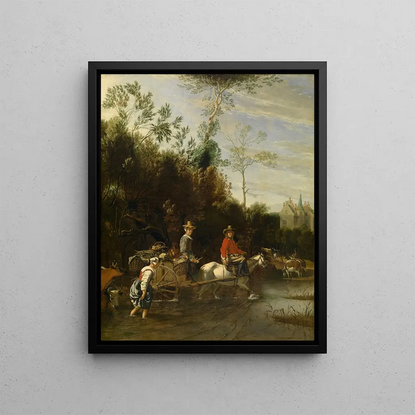 Water shallow near a castle - Jan Siberechts — framed artwork on a wall