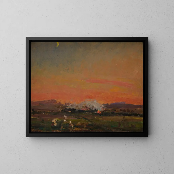 In het veld, zonsondergang in Oekraïne - Jan Stanisławski — ingelijst kunstwerk aan de muur
