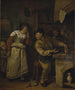 L'orfèvre qui fond les bijoux d'une femme en présence d'un notaire Schilderij De alchemist - Jan Steen — weergave van het kunstwerk
