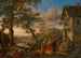 van een waarzegster en boeren voor een herberg met een rivierlandschap op de achtergrond - Jan Steen — weergave van het kunstwerk