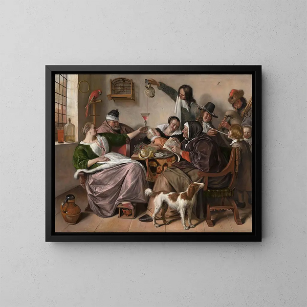 Zoals de oude zingt, de jonge pijp - Jan Steen — ingelijst kunstwerk aan de muur