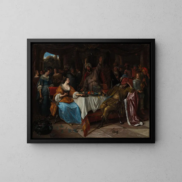 Esther, Assuérus en Haman - Jan Steen — ingelijst kunstwerk aan de muur