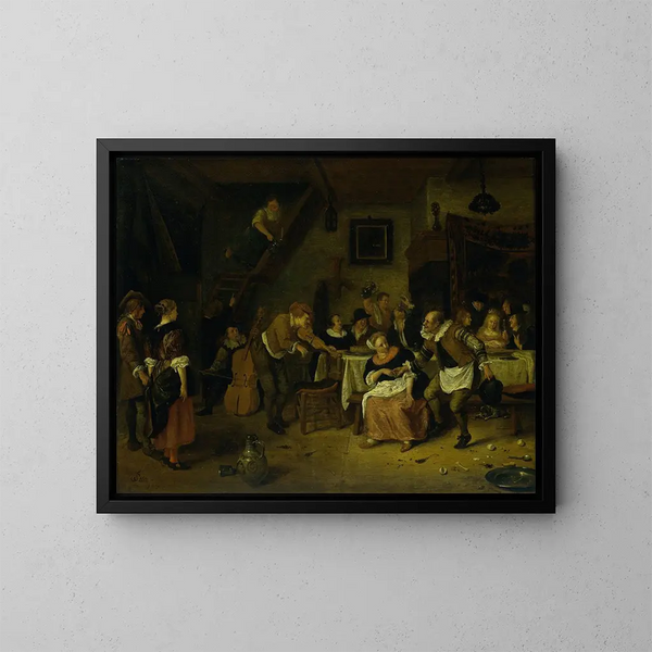 Marriage of Peasants - Jan Steen — framed artwork on a wall