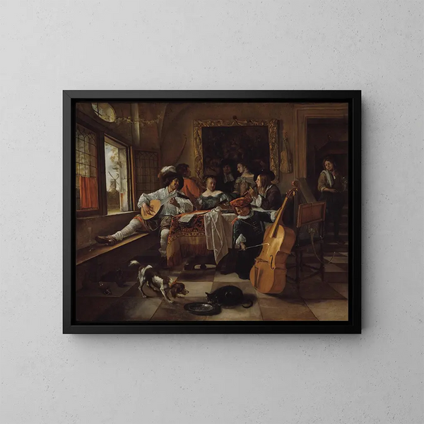 Het familieconcert - Jan Steen — ingelijst kunstwerk aan de muur