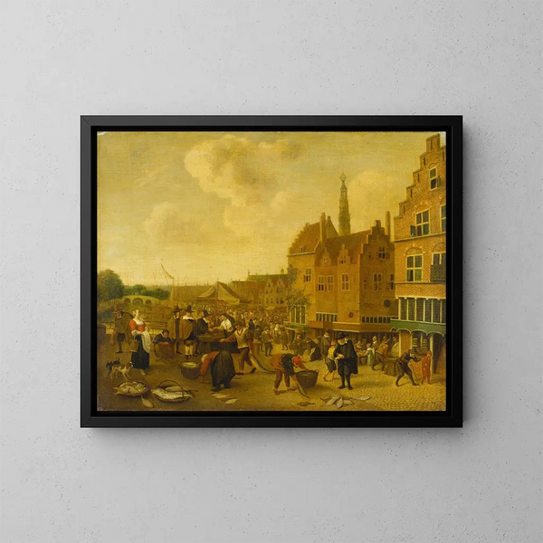 De vismarkt in Leiden - Jan Steen — ingelijst kunstwerk aan de muur
