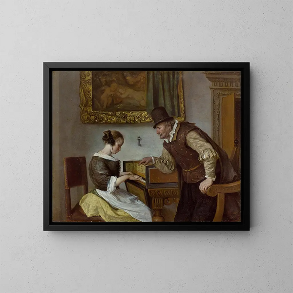 La leçon de clavecin - Jan Steen — ingelijst kunstwerk aan de muur