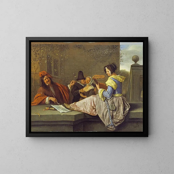De luitspeler - Jan Steen — ingelijst kunstwerk aan de muur