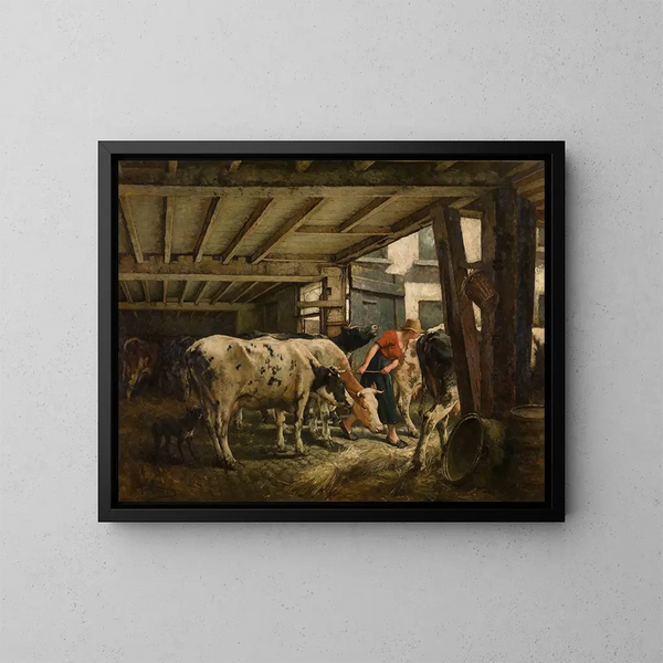 Exit from the Stable - Jan Stobbaerts — framed artwork on a wall