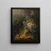 Een stilleven met bloemen, perziken, druiven en een gepelde sinaasappel, alles rustend op een tafel - Jan van der Waarden — ingelijst kunstwerk aan de muur