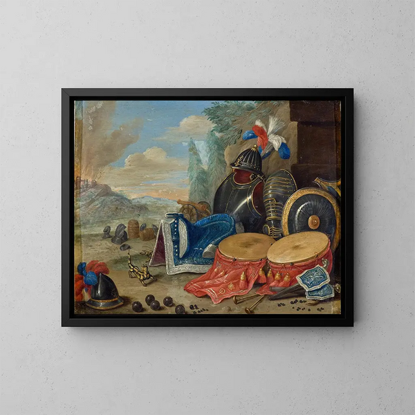 Emblems of War - Jan van Kessel the Elder — framed artwork on a wall