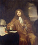 portret van Anthonie van Leeuwenhoek, natuurfilosoof en zoöloog uit Delft - Jan Verkolje — weergave van het kunstwerk