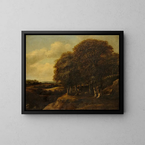 Landscape with Shepherds - Jan Vermeer van Haarlem the Elder — framed artwork on a wall