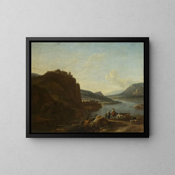 Landscape by the Water's Edge - Jan Vermeer van Haarlem the Elder — framed artwork on a wall