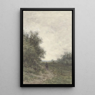 Jan Vrolijk - Landschap met een ruiter en een kudde schapen met herder.webp