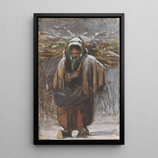 Jan Weissenbruch - Boerin met sprokkelhout op haar rug in winterlandschap.webp