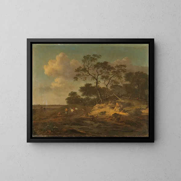 Landscape of Dune with Hunters Resting - Jan Wijnants — framed artwork on a wall