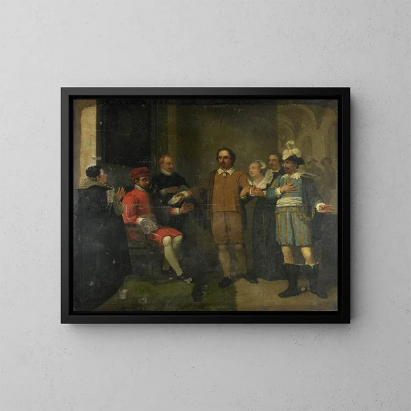Jacob Simonsz de Rijk persuading the Spanish governor general Requesens to release Marnix van Sint Aldegonde 1575 - Jan Willem Pieneman — framed artwork on a wall