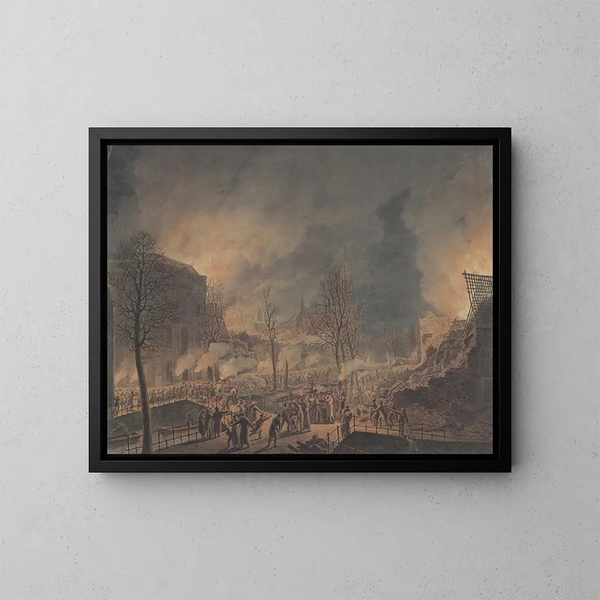 Lodewijk Napoléon visits the runes on the Rapenburg in Leiden after the powder ship explosion on January 12, 1807 - Jan Willem Pieneman — framed artwork on a wall
