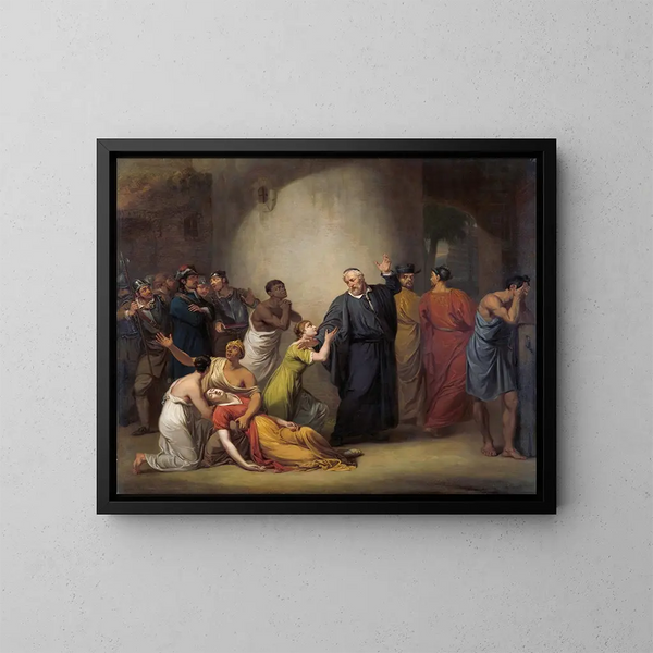 The Voluntary Sacrifice of Reverend Hambroeck in Taiwan in 1662 - Jan Willem Pieneman — framed artwork on a wall