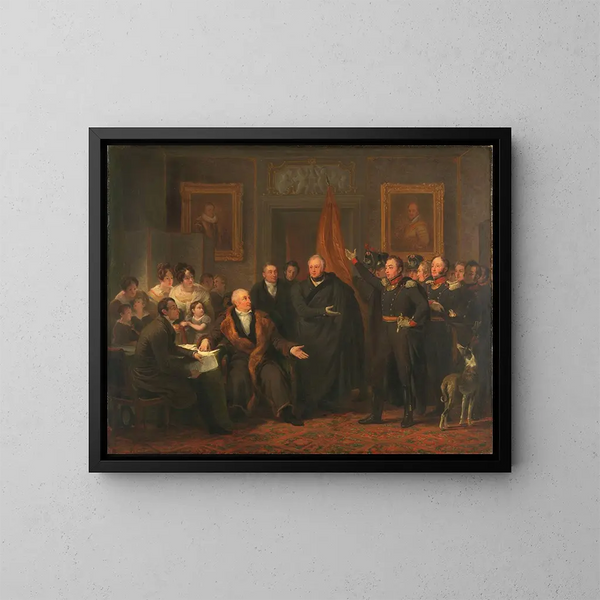 The triumvirate taking power in the name of Prince of Orange, November 21, 1813 - Jan Willem Pieneman — framed artwork on a wall