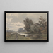 van een herdersschilderij met schapen bij een boerderij aan het water - Jan Willem van Borselen — ingelijst kunstwerk aan de muur