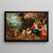 van Het Heilige Gezin met de Kind Jezus en engelen in een bebost landschap met een kasteel omringd door grachten op de achtergrond - Jan van Balen — ingelijst kunstwerk aan de muur