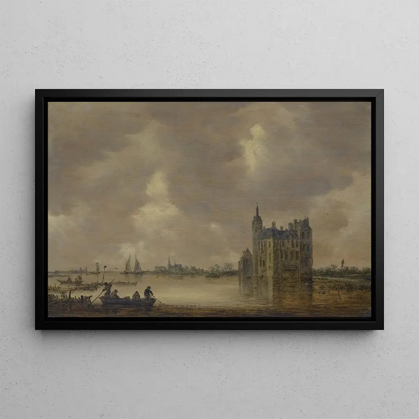 van een kasteel aan de rand van een rivier - Jan van Goyen — ingelijst kunstwerk aan de muur