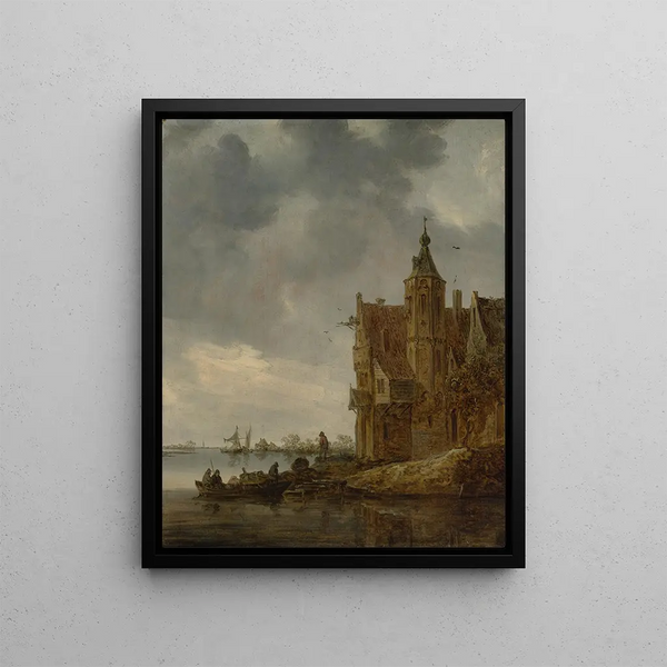 Country house near water - Jan van Goyen — framed artwork on a wall