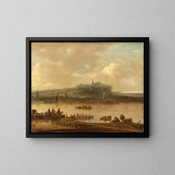 View of the Rhine and the Elterberg - Jan van Goyen — framed artwork on a wall
