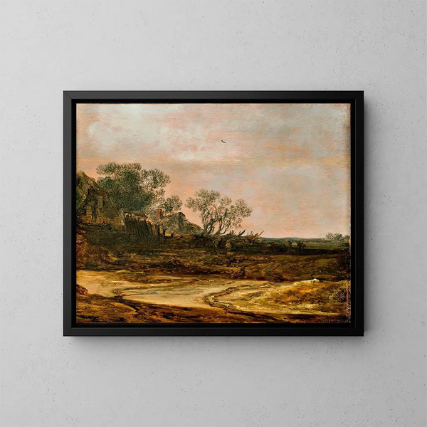 Houses in the Dunes - Jan van Goyen — framed artwork on a wall