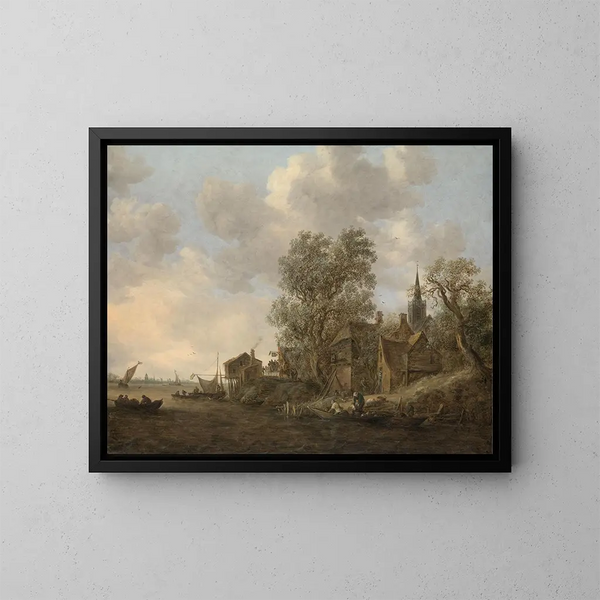 View of a city on a river - Jan van Goyen — framed artwork on a wall