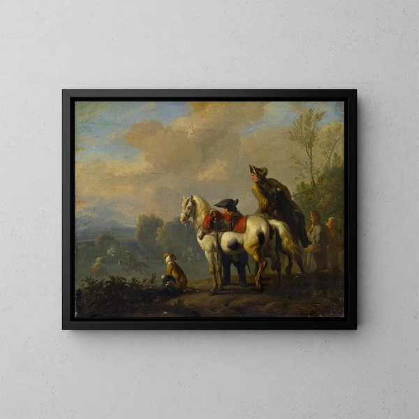 A horseback duel - Jan van Huchtenburg — framed artwork on a wall