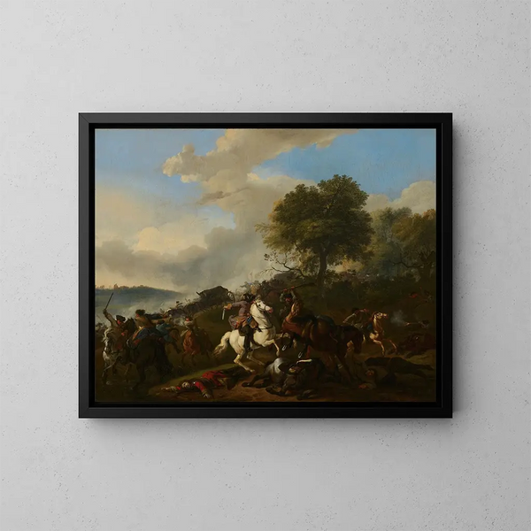 Ambush of a convoy - Jan van Huchtenburg — framed artwork on a wall
