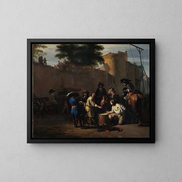 Lancer les dés pour la vie ou la mort - Jan van Huchtenburg — framed artwork on a wall