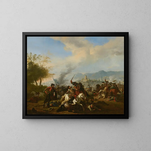 Engagement de cavalerie - Jan van Huchtenburg — framed artwork on a wall