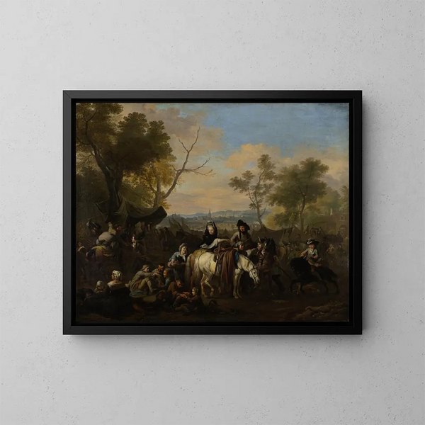 Visit to a Camp - Jan van Huchtenburg — framed artwork on a wall