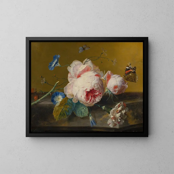 Flower Still Life Painting - Jan van Huysum — framed artwork on a wall