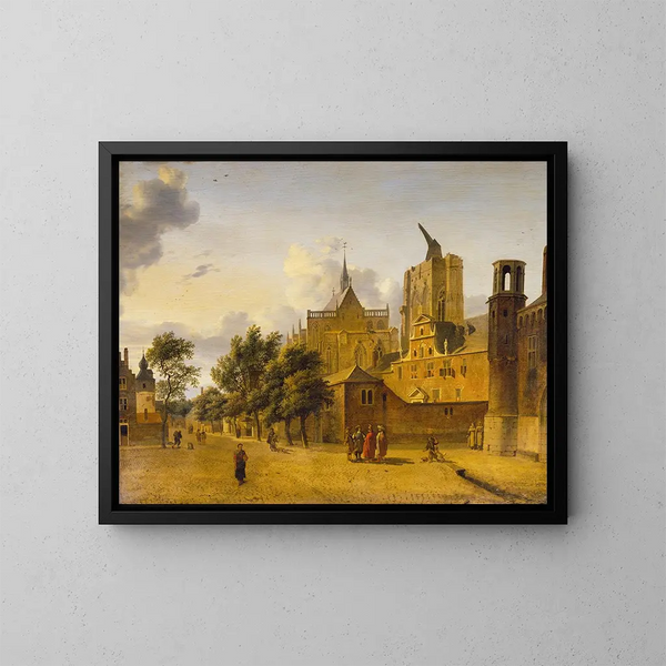 A street scene in Cologne - Jan van der Heyden — framed artwork on a wall